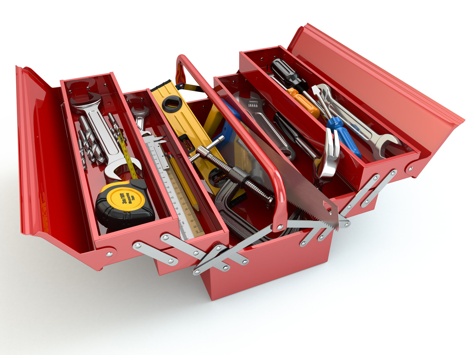 Geöffneter Werkzeugkasten mit Werkzeugen